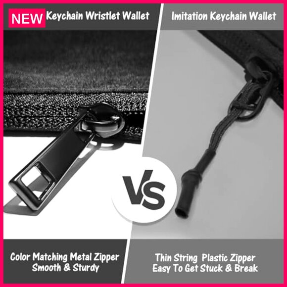 Mini Zip Wristlet Wallet Dual Pouch Detachable Keychain Coin Purse - Picture 6 of 7